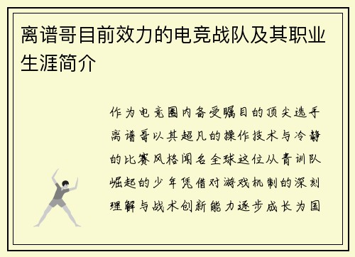 离谱哥目前效力的电竞战队及其职业生涯简介